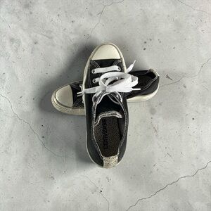 Low-Top Black Canvas Athletic Sneakers with White Laces